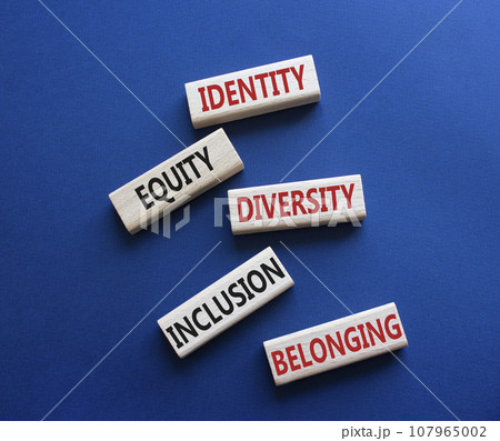 Identity Equity Diversity Inclusion Belonging symbol. Concept words Identity Equity Diversity Inclusion Belonging on wooden blocks. Beautiful deep blue background. Business concept Identity Equity Diversity Inclusion Belonging symbol. Concept words Identity Equity Diversity Inclusion Belonging on wooden blocks. Beautiful deep blue background. Business concept 107965002