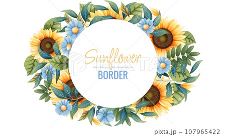 Banner template with sunflowers, blue daisies. Frame, banner with autumn wildflowers. Background with botanical elements. Banner template with sunflowers, blue daisies. Frame, banner with autumn wildflowers. Background with botanical elements. 107965422