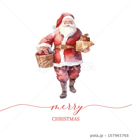 Retro watercolor santa christmas card. 107965768
