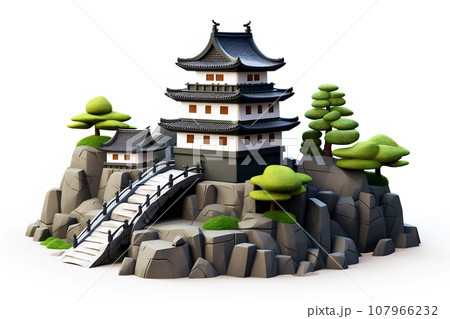 白と黒の可愛い日本のお城（3D） 107966232