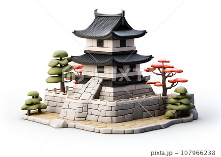 白と黒の可愛い日本のお城(3D) 白と黒の可愛い日本のお城(3D) 107966238