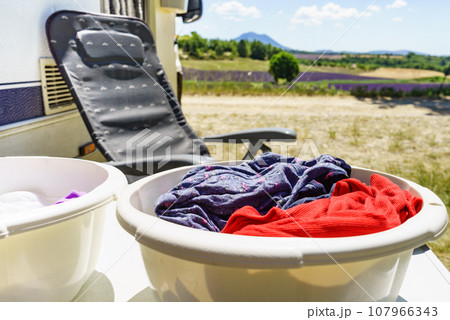 Washing laundry outdoor at caravan Washing laundry outdoor at caravan 107966343