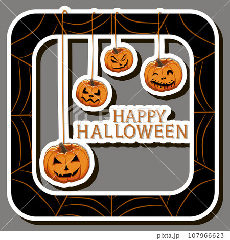 Illustration on theme sticker for celebration holiday Halloween with orange pumpkins 107966623