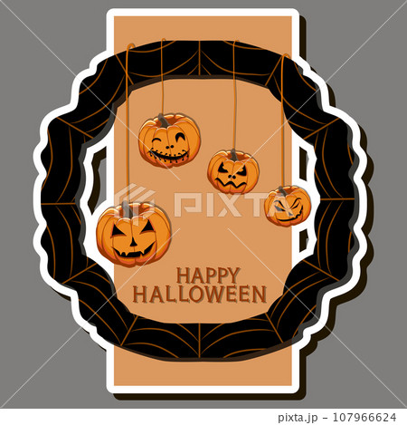 Illustration on theme sticker for celebration holiday Halloween with orange pumpkins 107966624