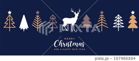 christmas greeting banner with deer and fir tree decoration vector illustration 107966884