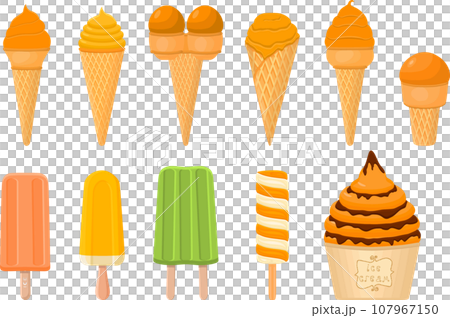 big kit ice cream popsicle different types in cone waffle cup 107967150