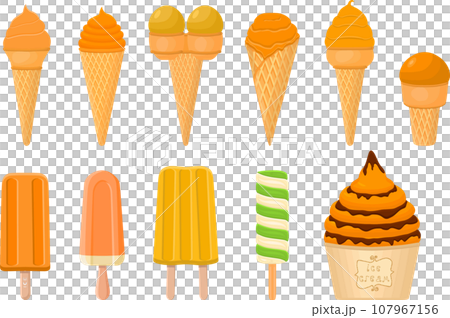 big kit ice cream popsicle different types in cone waffle cup 107967156