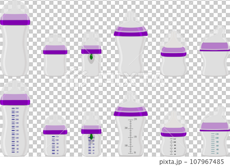 big kit baby milk in bottle with rubber pacifier 107967485