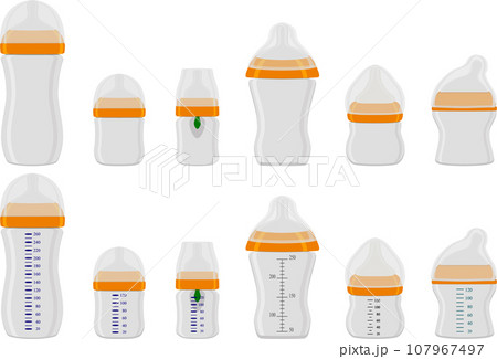 big kit baby milk in bottle with rubber pacifier 107967497