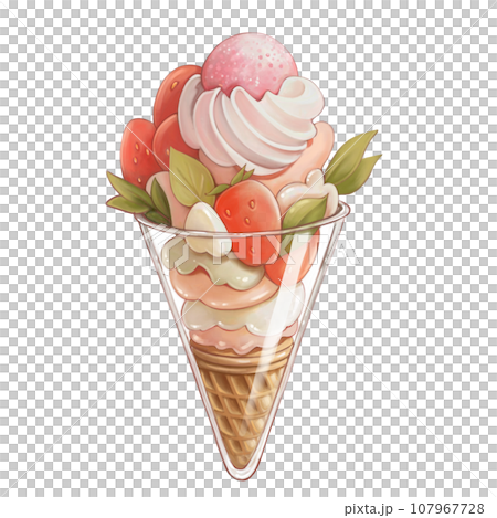 Ice cream in cone, isolated on white background. Hand drawn illustration. Ice cream in cone, isolated on white background. Hand drawn illustration. 107967728