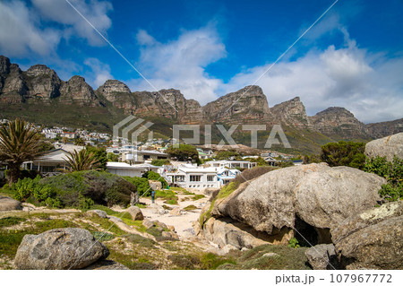 Aerial view of Llandudno beach in Cape Town, South Africa 107967772