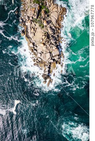 Aerial view of Llandudno beach in Cape Town, South Africa 107967778