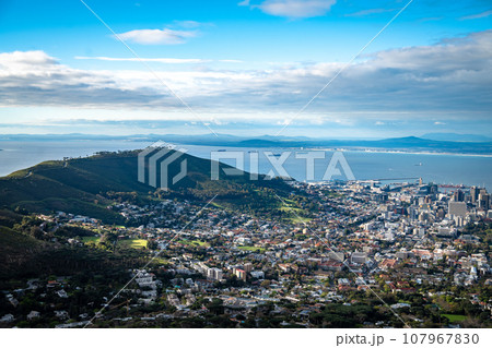 View of Cape Town from Kloof Corner hike at sunset in Cape Town, western Cape, South Africa 107967830