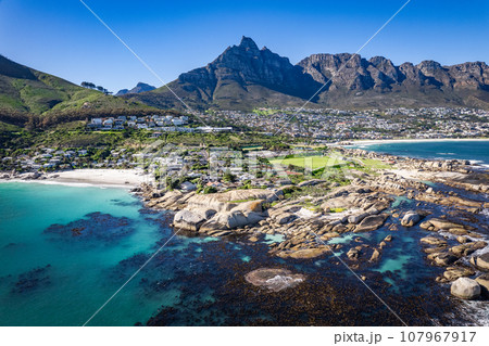 Aerial view of Clifton beach in Cape Town, Western Cape, South Africa 107967917