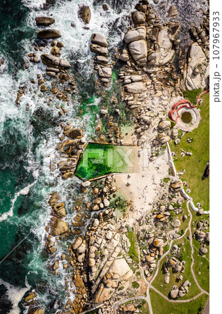 Aerial View of Maiden's Cove Tidal Pool in Clifton, Cape Town, South Africa 107967933