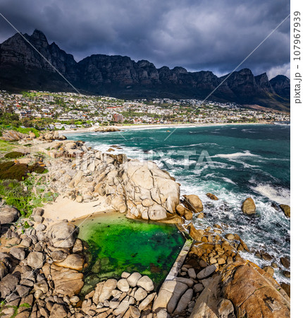 Aerial View of Maiden's Cove Tidal Pool in Clifton, Cape Town, South Africa Aerial View of Maiden's Cove Tidal Pool in Clifton, Cape Town, South Africa 107967939