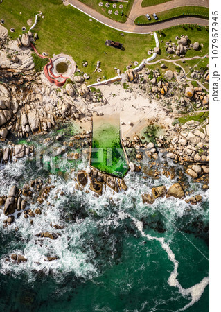 Aerial View of Maiden's Cove Tidal Pool in Clifton, Cape Town, South Africa 107967946