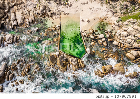 Aerial View of Maiden's Cove Tidal Pool in Clifton, Cape Town, South Africa 107967991