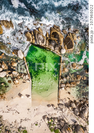 Aerial View of Maiden's Cove Tidal Pool in Clifton, Cape Town, South Africa Aerial View of Maiden's Cove Tidal Pool in Clifton, Cape Town, South Africa 107968022