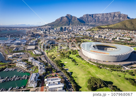 Aerial view of Cape Town Stadium, Kaapstad-stadion, Green Point, in Western Cape, South Africa 107968067