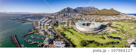 Aerial view of Cape Town Stadium, Kaapstad-stadion, Green Point, in Western Cape, South Africa 107968127