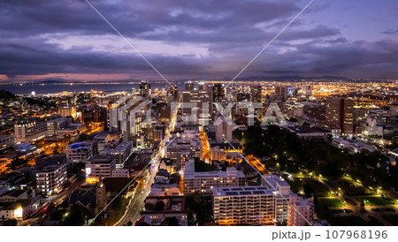 Aerial view of Cape Town city centre at sunset in Western Cape, South Africa Aerial view of Cape Town city centre at sunset in Western Cape, South Africa 107968196