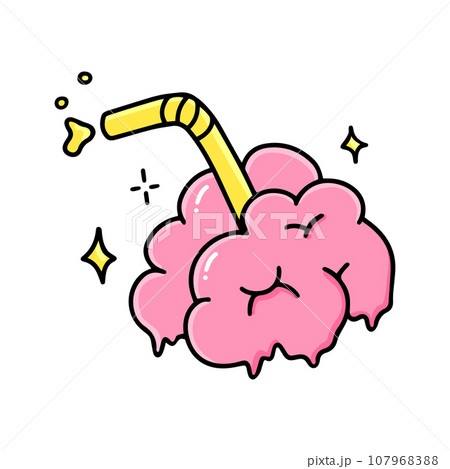 Pink sweet brain on a white background. Drink brain juice through a straw. Cute zombie Halloween 107968388