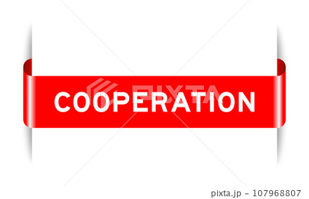 Red color inserted label banner with word cooperation on white background 107968807