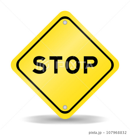 Yellow color transportation sign with word stop on white background 107968832