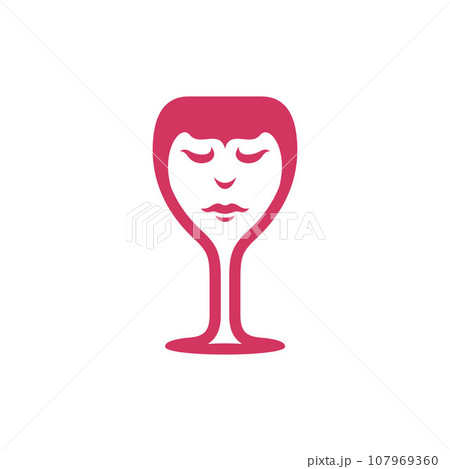 Girl face with wine glass modern simple logo 107969360