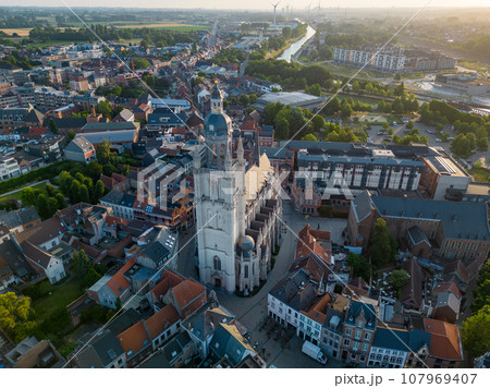 Halle, Flemish Brabant Region, Belgium, 01 05 2023, aerial view of the city of Halle on a sunny 107969407