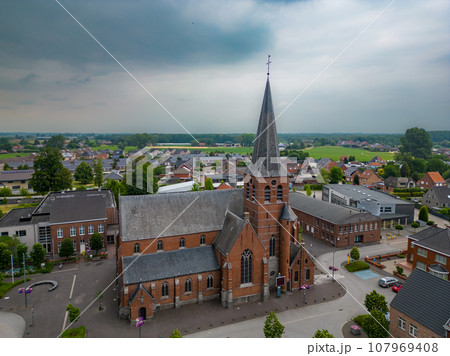 Rijkevorsel, Belgium, 28 June 2023. Sint Jozef Rijkevorsel old street and a view of Saint Joseph's Rijkevorsel, Belgium, 28 June 2023. Sint Jozef Rijkevorsel old street and a view of Saint Joseph's 107969408