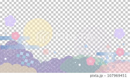 年賀状にぴったりなカラフルな和風のフレームベクター素材	 107969451