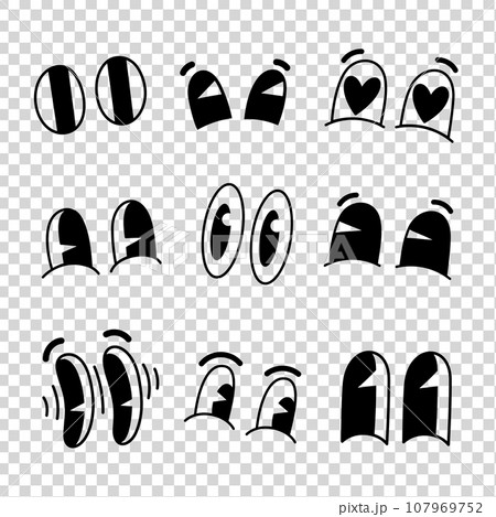Retro cartoon funny eyes. Groovy vintage 30s 60s 70s eyes with various emotions 107969752
