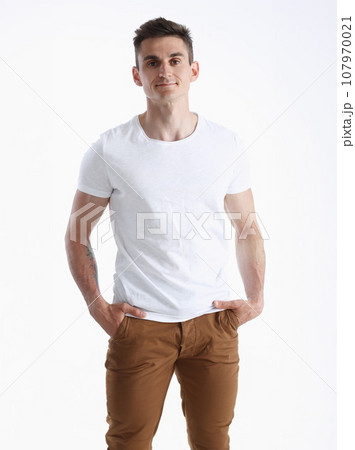 Young successful businessman on a white 107970021