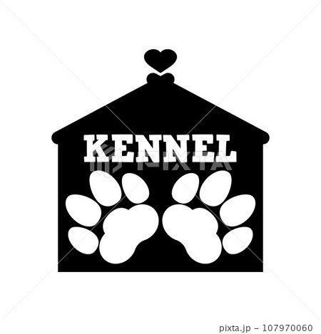 Animal shelter house. Kennel with dog and cat paws print. Animal shelter house. Kennel with dog and cat paws print. 107970060