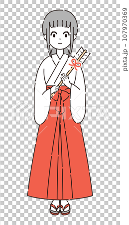 Illustration of a shrine maiden holding a hamaya 107970369