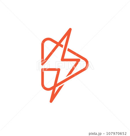 Play button with light bolt line simple logo Play button with light bolt line simple logo 107970652