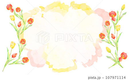 水彩で描いたチューリップのフレーム 水彩で描いたチューリップのフレーム 107971114