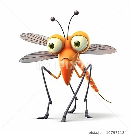 Mosquito, funny cute cartoon insects 3d illustration on white background, creative avatar Mosquito, funny cute cartoon insects 3d illustration on white background, creative avatar 107971124