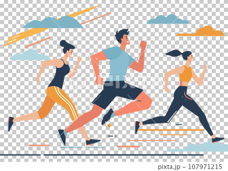 幾個男人和女人跑步,白色背景 幾個男人和女人跑步,白色背景 107971215