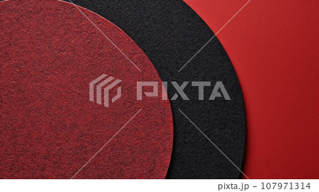 Round cut paper red and black color with minimal composition, paper texture background, fashion and creativity concept, abstract background. Generative AI 107971314