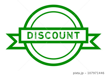 Vintage green color hexagon label banner with word discount on white background 107971446