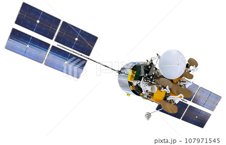 Modern telecommunication satellite isolated Modern telecommunication satellite isolated 107971545