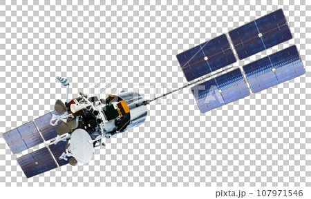 Modern telecommunication satellite isolated Modern telecommunication satellite isolated 107971546