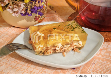 Aspic in plate. Homemade food. Cooking at home. Aspic in plate. Homemade food. Cooking at home. 107971600
