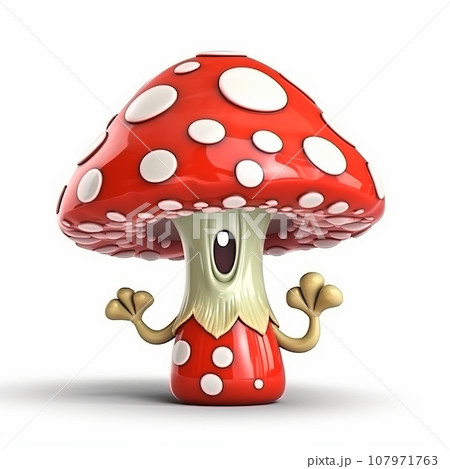 Fly agaric mushroom, red poisonous mushroom, funny cute cartoon 3d illustration on white background, creative avatar 107971763