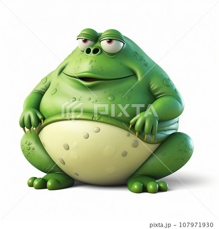 Green frog, big fat toad, funny cute cartoon 3d illustration on white background, creative avatar 107971930