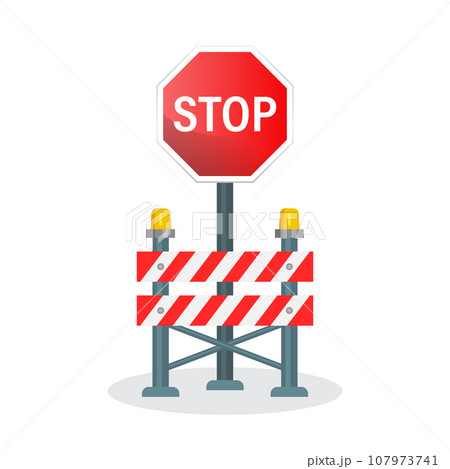 Stop traffic road barrier icon in flat style. Roadwork vector illustration on isolated background. Safety barricade sign business concept. 107973741