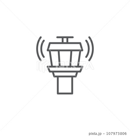 Flight control tower icon in flat style. Navigation monitor vector illustration on isolated background. Airport building sign business concept. Flight control tower icon in flat style. Navigation monitor vector illustration on isolated background. Airport building sign business concept. 107973806